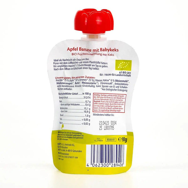 HiPP Fruit Pouches - Apple-Banana & Baby Biscuit (5+ Months) - 4 Pouches