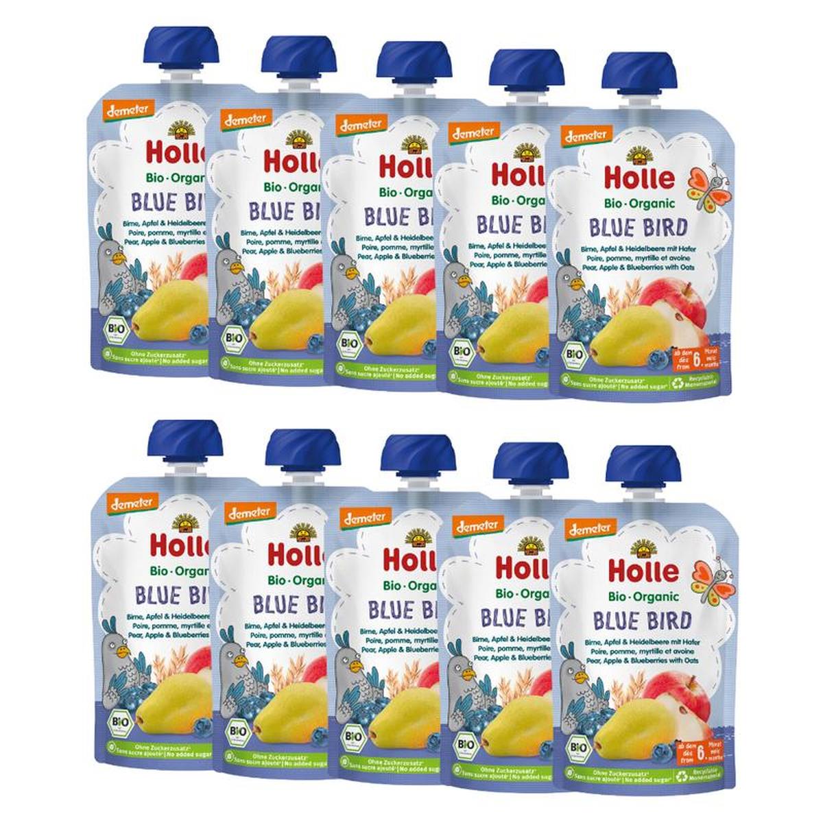 Holle Blue Bird: Pear, Apple & Blueberries with Oats (6+ Months) - 10 Pouches