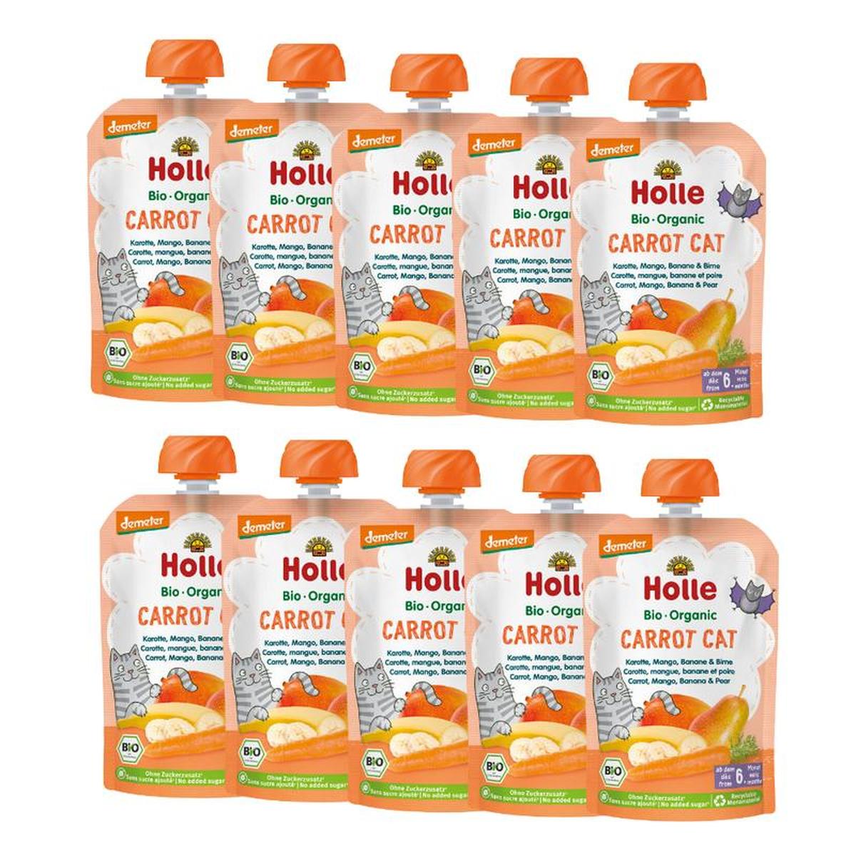Holle Carrot Cat: Carrot, Mango, Banana & Pear (6+ Months) - 10 Pouches