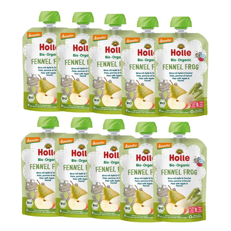 Holle Fennel Frog: Pear, Apple & Fennel (6+ Months) - 10 Pouches