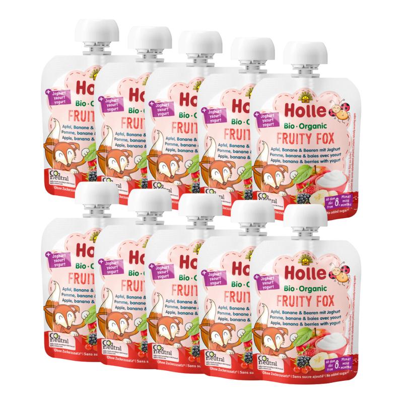 Holle Fruity Fox: Apple, Banana, Berries & Yogurt (8+ Months) - 10 Pouches