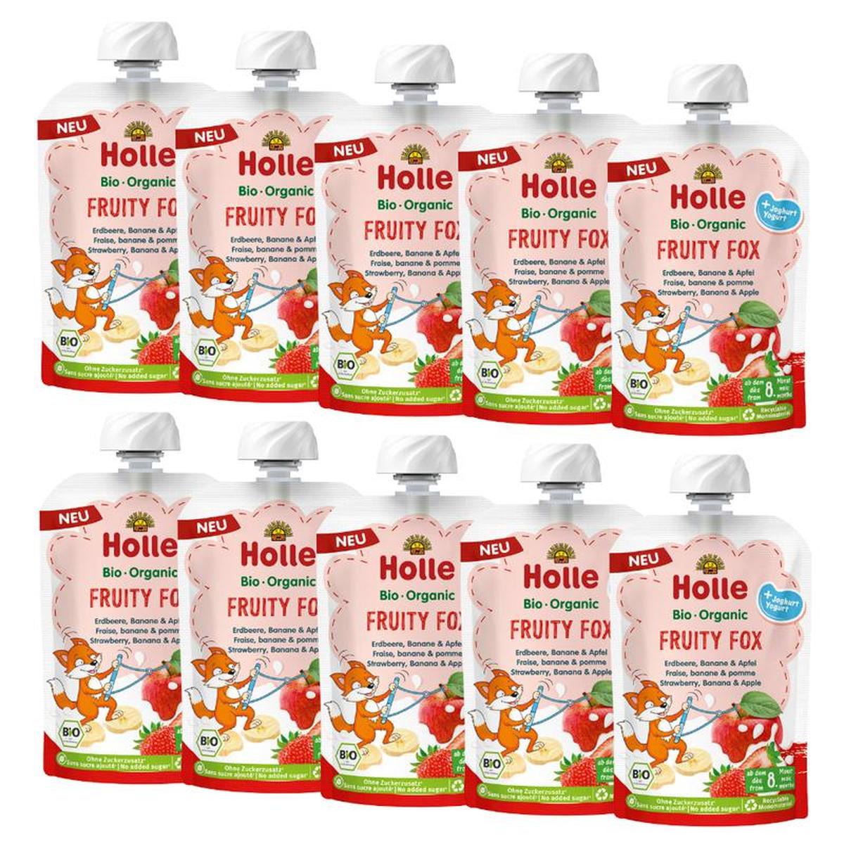 Holle Fruity Fox: Apple, Banana, Strawberry & Yogurt (8+ Months) - 10 Pouches