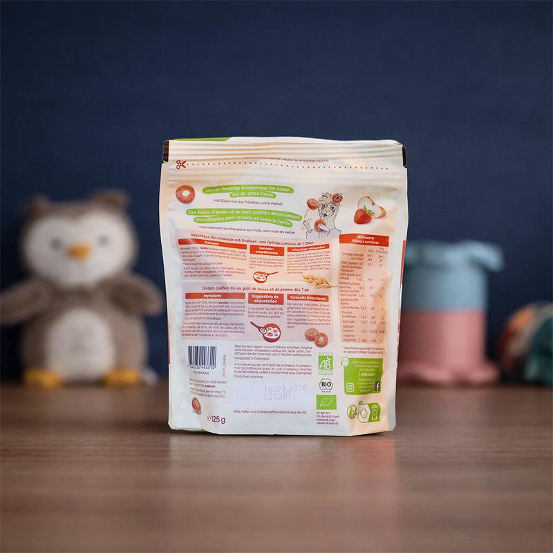 Holle Lama Loops - Oats, Corn and Strawberry Crispy Cereals (125g) - (1+ years) - 1 Pack