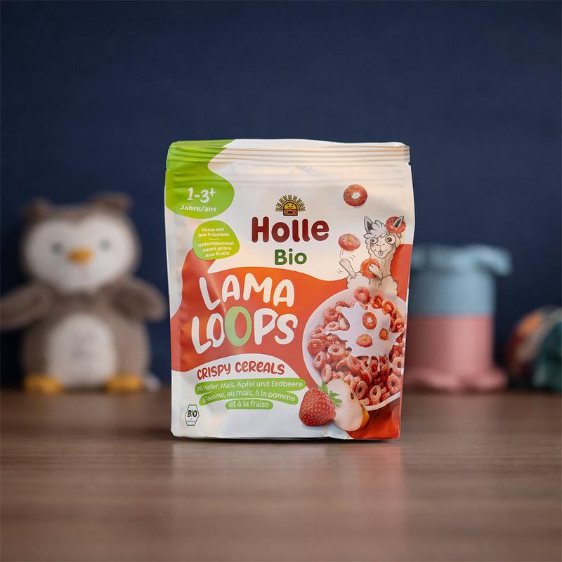 Holle Lama Loops - Oats, Corn and Strawberry Crispy Cereals (125g) - (1+ years) - 1 Pack