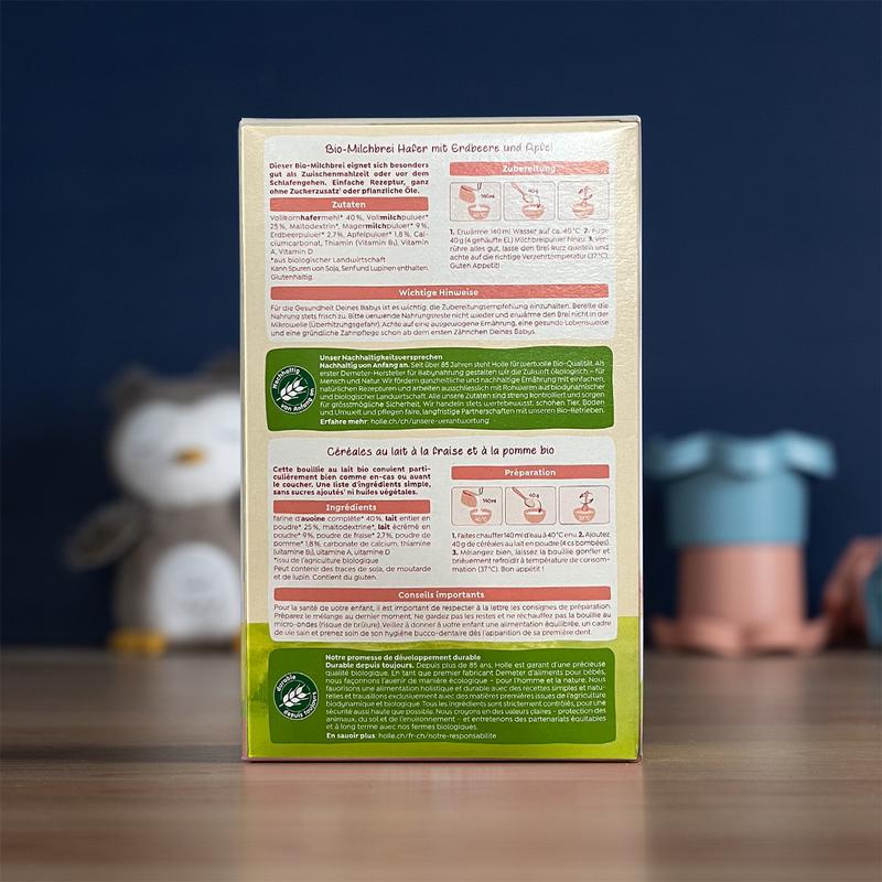 Holle Organic Milk Cereal Oat and Strawberries with Apple (6+ Months) - 250g