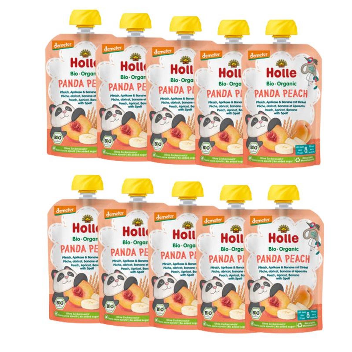 Holle Panda Peach: Peach, Apricot, Banana & Spelt (8+ Months) - 10 Pouches