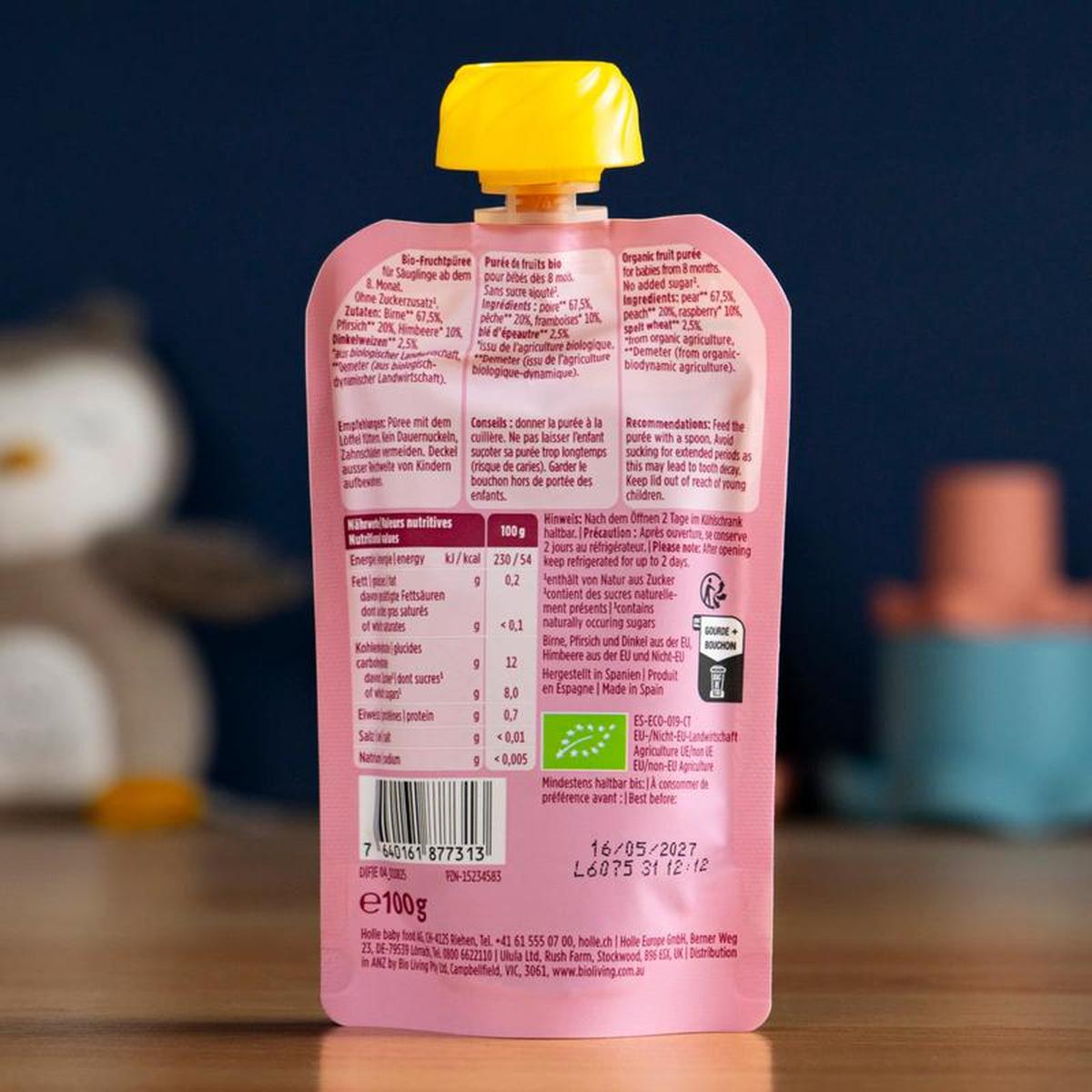 Holle Pear Pony: Pear, Peach, Raspberries & Spelt (8+ Months) - 10 Pouches