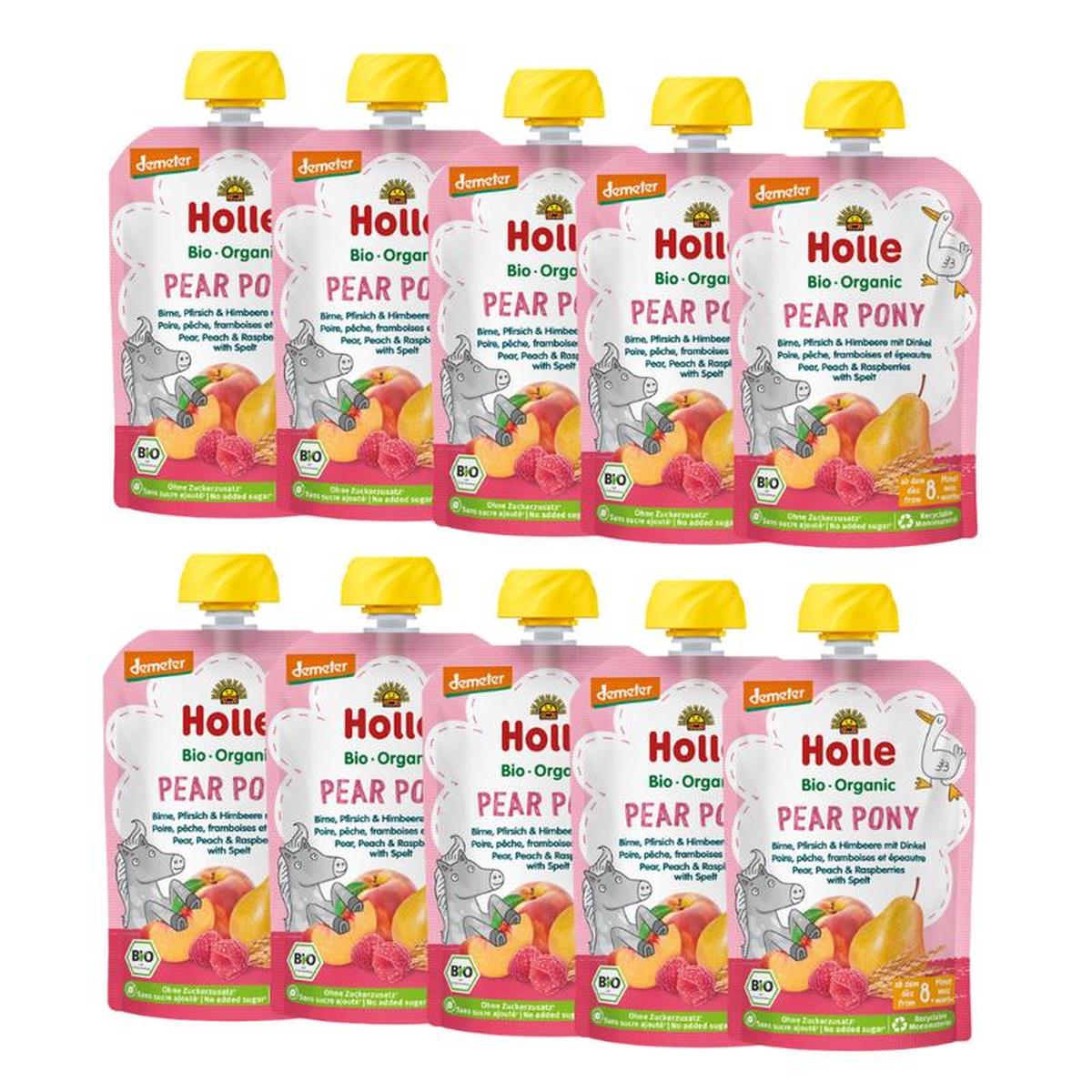 Holle Pear Pony: Pear, Peach, Raspberries & Spelt (8+ Months) - 10 Pouches