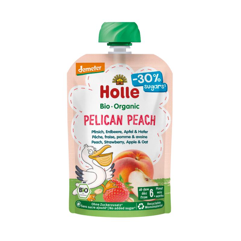 Holle Pelican Peach: Peach, Strawberry, Apple & Oat (6+ months) - 10 Pouches