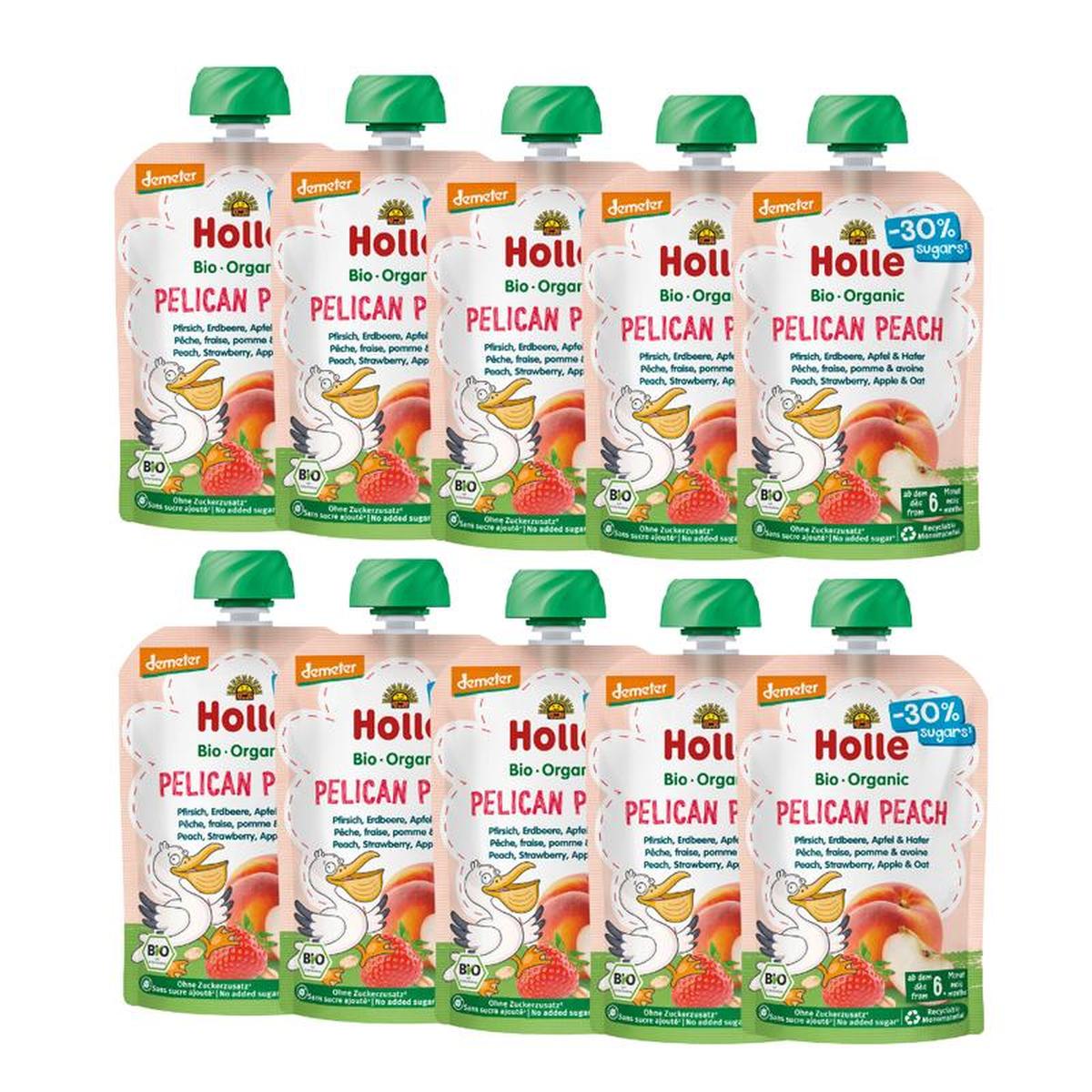 Holle Pelican Peach: Peach, Strawberry, Apple & Oat (6+ months) - 10 Pouches