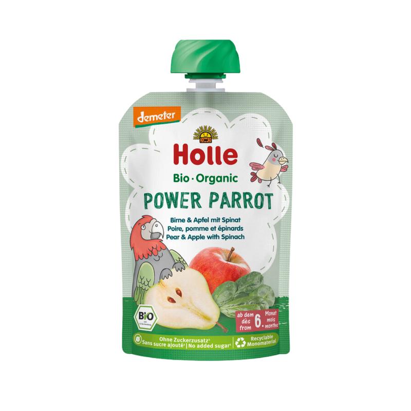 Holle Power Parrot: Pear, Apple & Spinach (6+ Months) - 10 Pouches