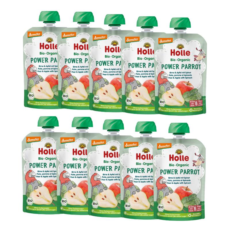 Holle Power Parrot: Pear, Apple & Spinach (6+ Months) - 10 Pouches