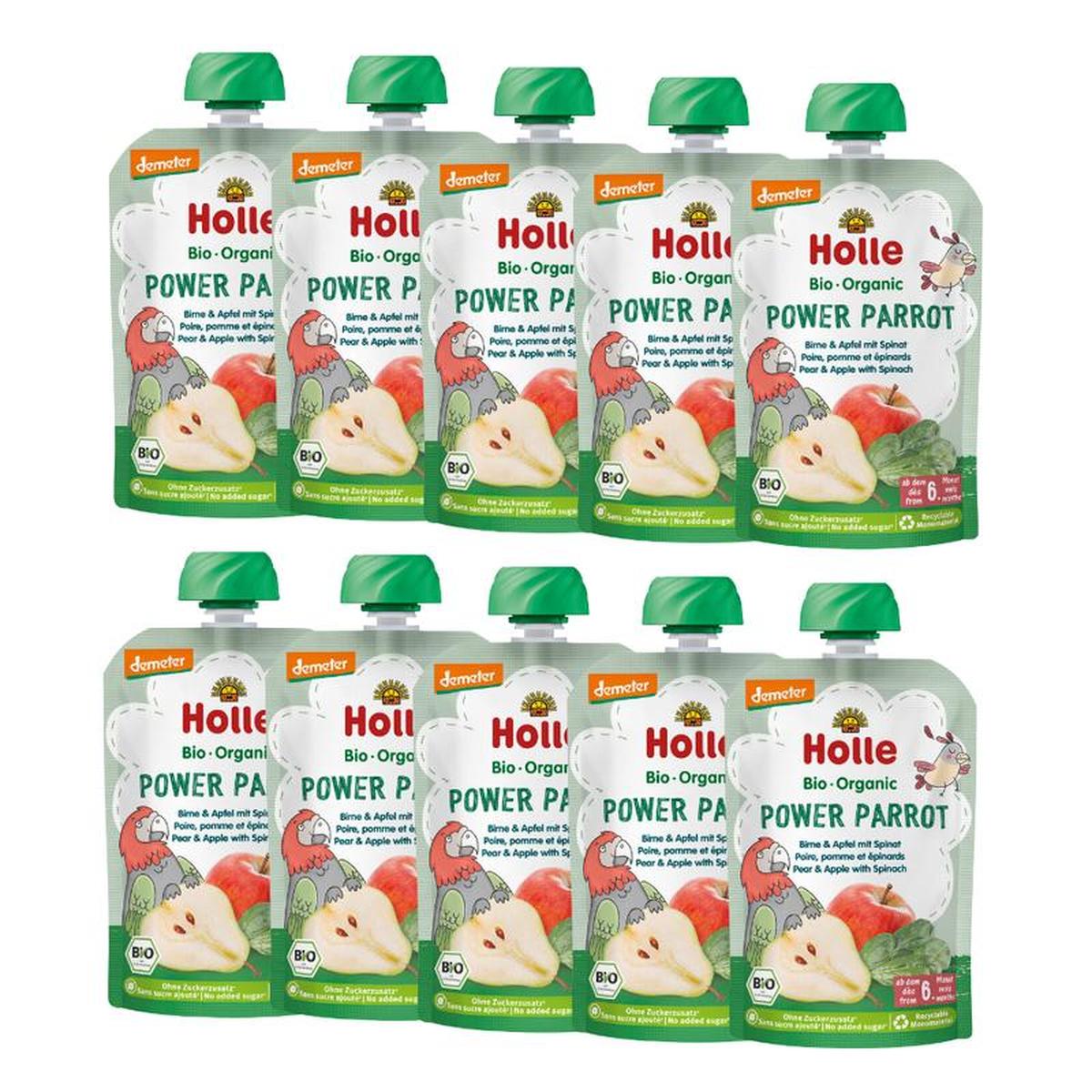 Holle Power Parrot: Pear, Apple & Spinach (6+ Months) - 10 Pouches