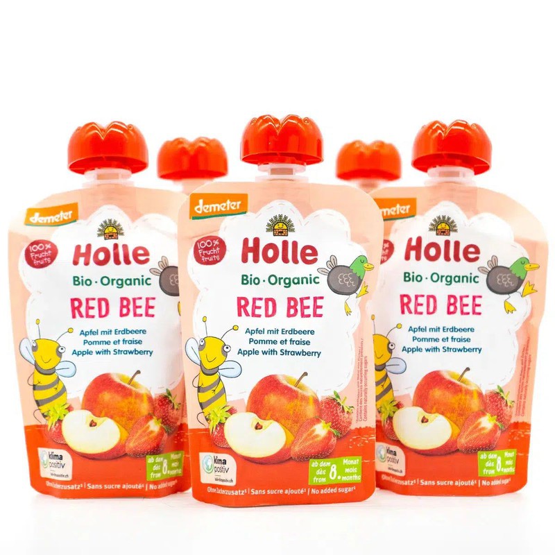 Holle Red Bee: Apple & Strawberry (8+ Months) - 12 Pouches