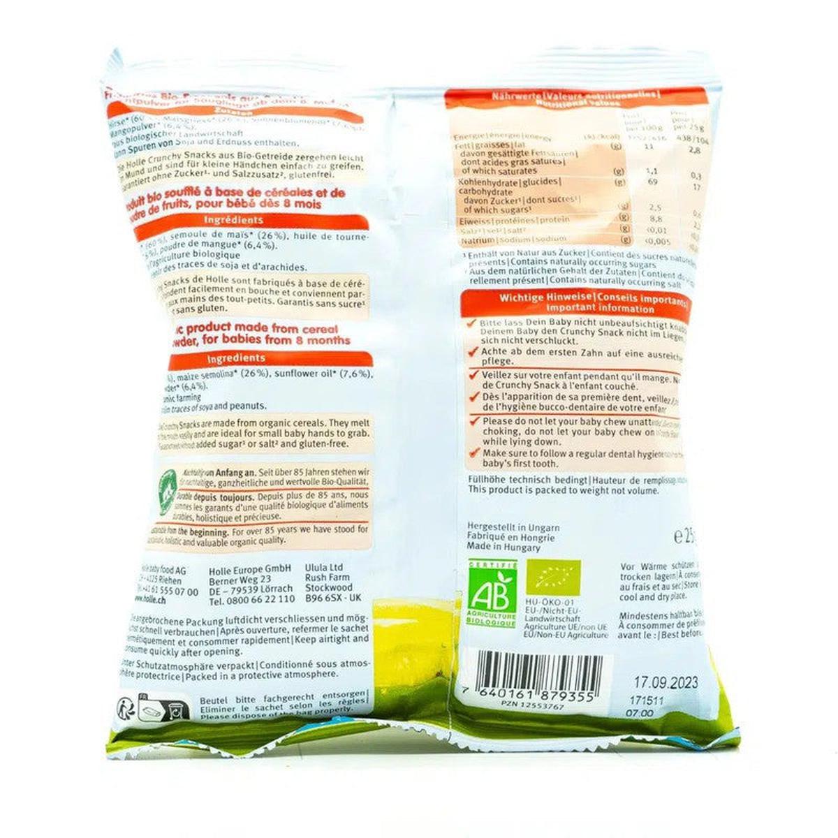 Holle Snack - Mango & Millet Crunchy Baby Puffs (8+ Months), 25g - 6 Packs