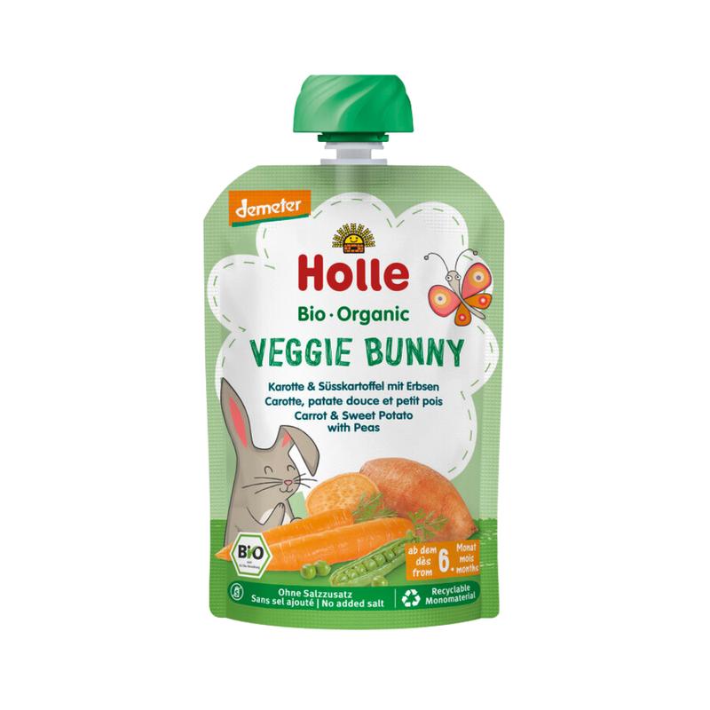 Holle Veggie Bunny: Carrot, Sweet Potato & Peas (6+ Months) - 10 Pouches
