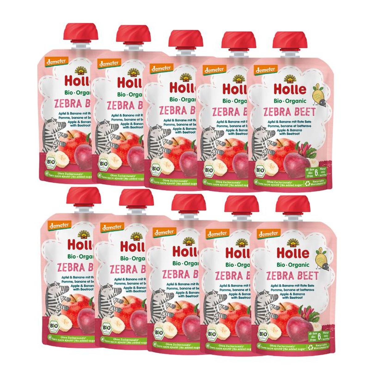 Holle Zebra Beet: Apple, Banana & Beetroot (6+ Months) - 10 Pouches