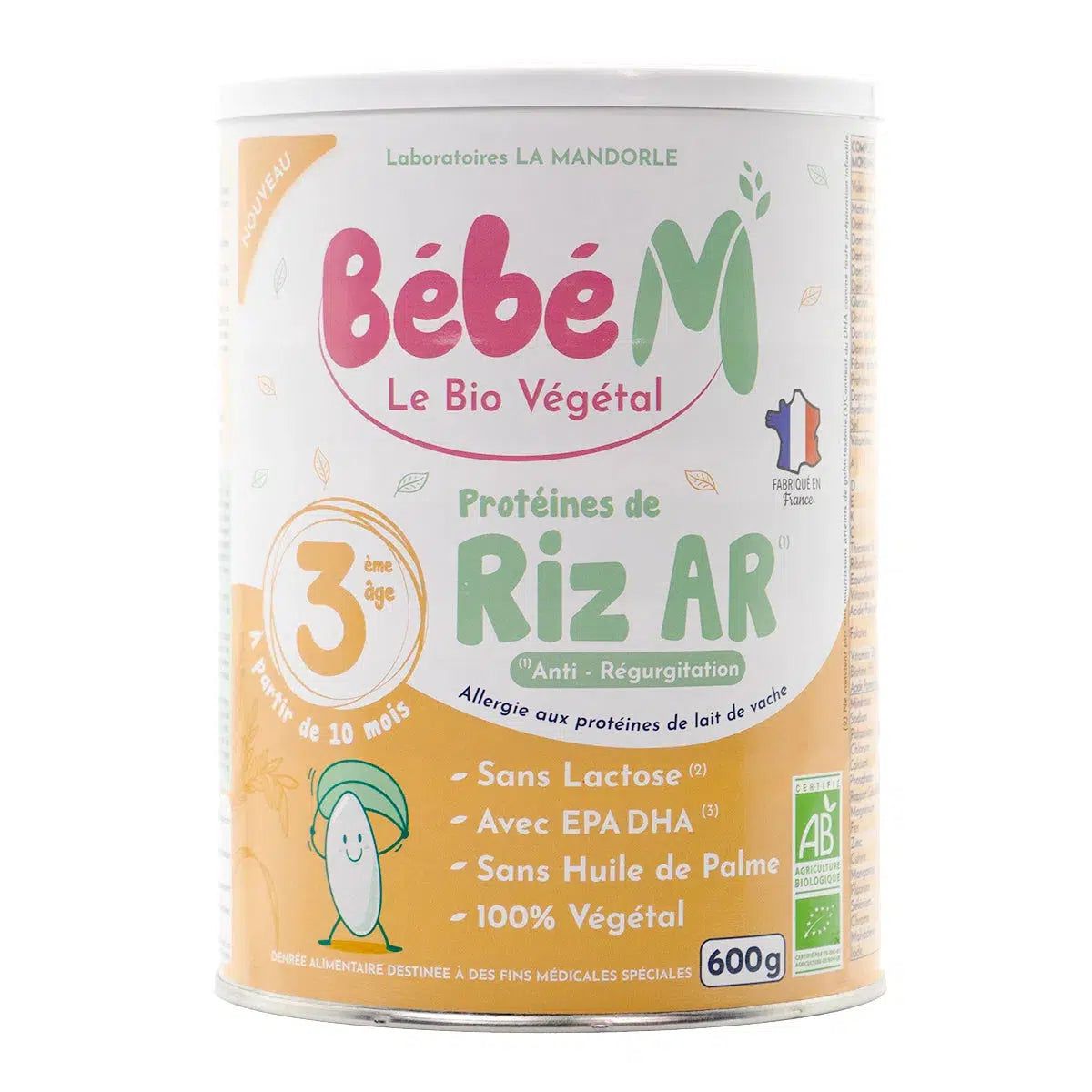 Bebe M (Bebe Mandorle) Organic Anti-Reflux Rice-Based Formula - Stage 3 (10+ months) - (600g)