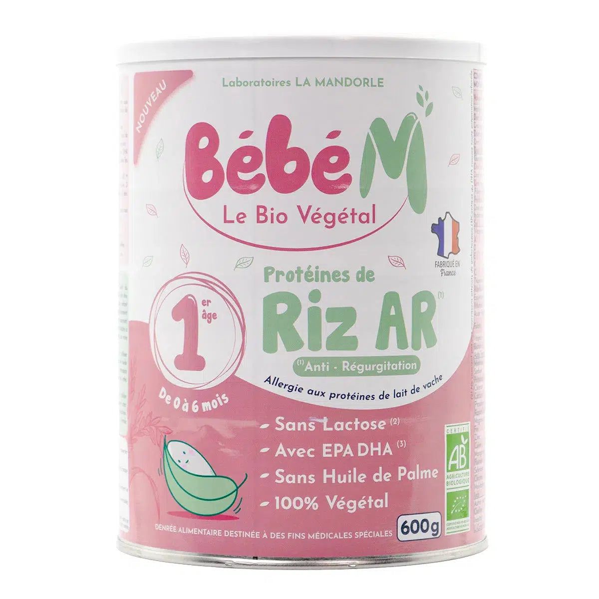 Bebe M (Bebe Mandorle) Organic Anti-Reflux Rice-Based Infant Formula - Stage 1 (0 to 6 months) - (600g)