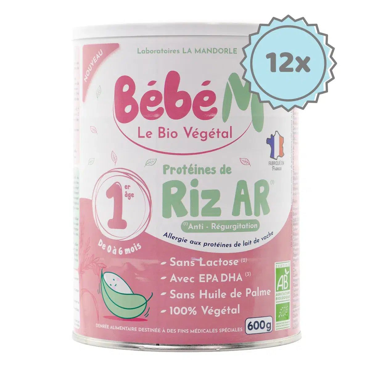 Bebe M (Bebe Mandorle) Organic Anti-Reflux Rice-Based Infant Formula - Stage 1 (0 to 6 months) - (600g)