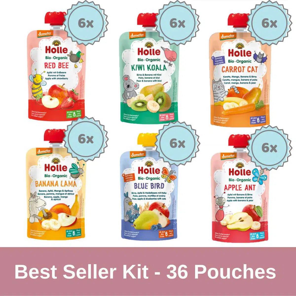 Holle Baby Food Pouches - Organic Fruit & Grain Puree - Panda Peach