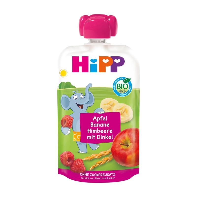 HiPP Fruit Pouches Apple Banana Raspberry with Spelt (12+ Months)