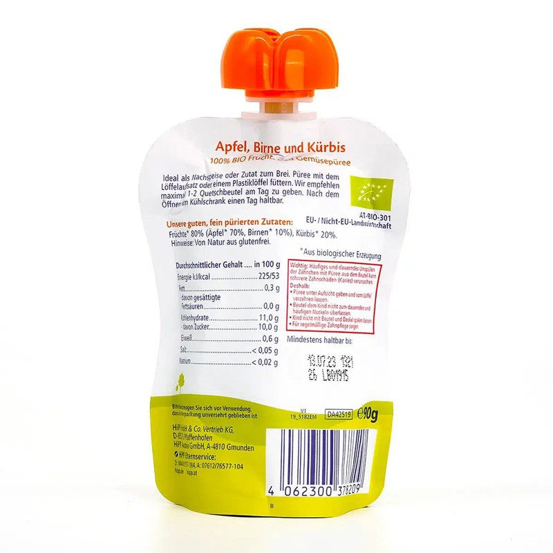 HiPP Fruit Pouches - Apple, Pear and Pumpkin (4+ Months) - 4 Pouches