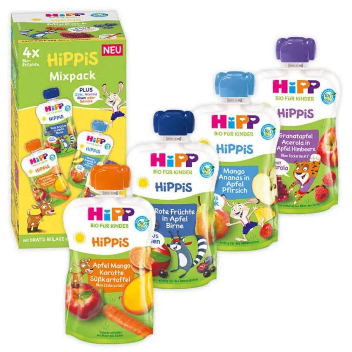 HiPP Fruit Pouches Hippis Mixpack (12+ Months) - 4 Pouches