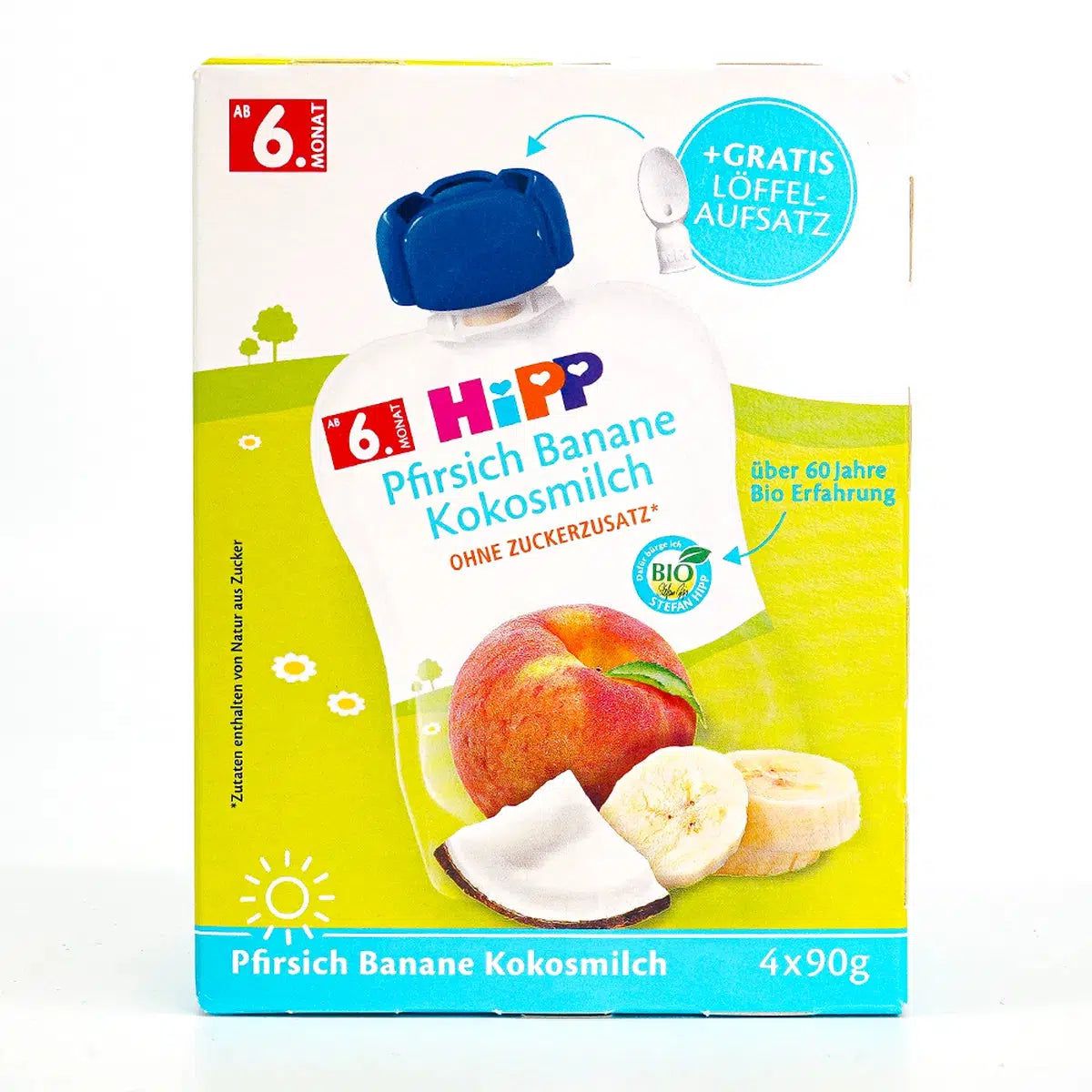 HiPP Fruit Pouches - Peach & Banana With Coconut Milk (6+ Months) - 4 Pouches