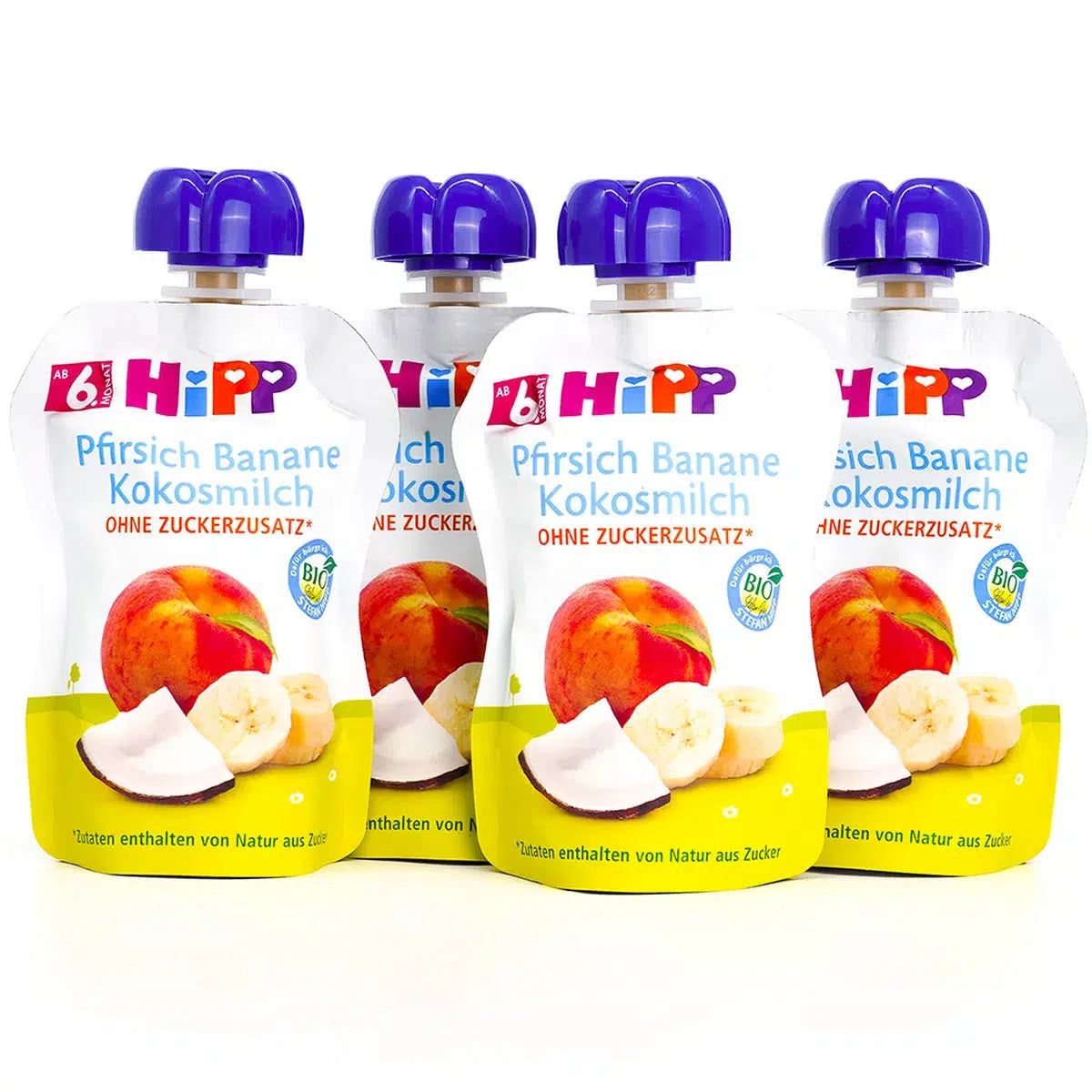 HiPP Fruit Pouches - Peach & Banana With Coconut Milk (6+ Months) - 4 Pouches