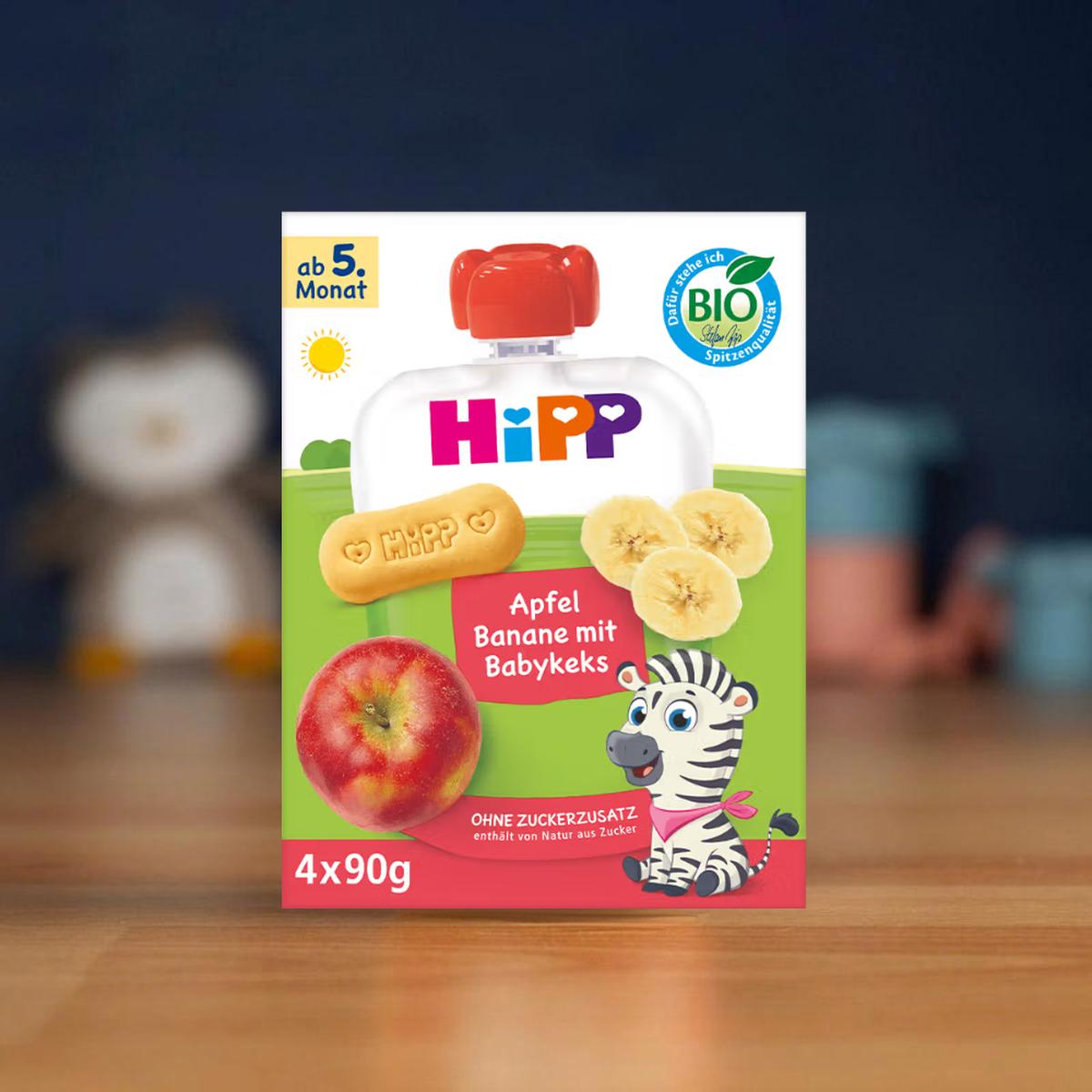 HiPP Organic Apple, Banana & Baby Biscuit Pouch: 5+ Months (4 Pouches Pack)