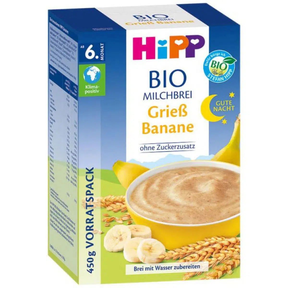 HiPP Organic Banana-Semolina Milk Evening Porridge (6+ Months) - 450g