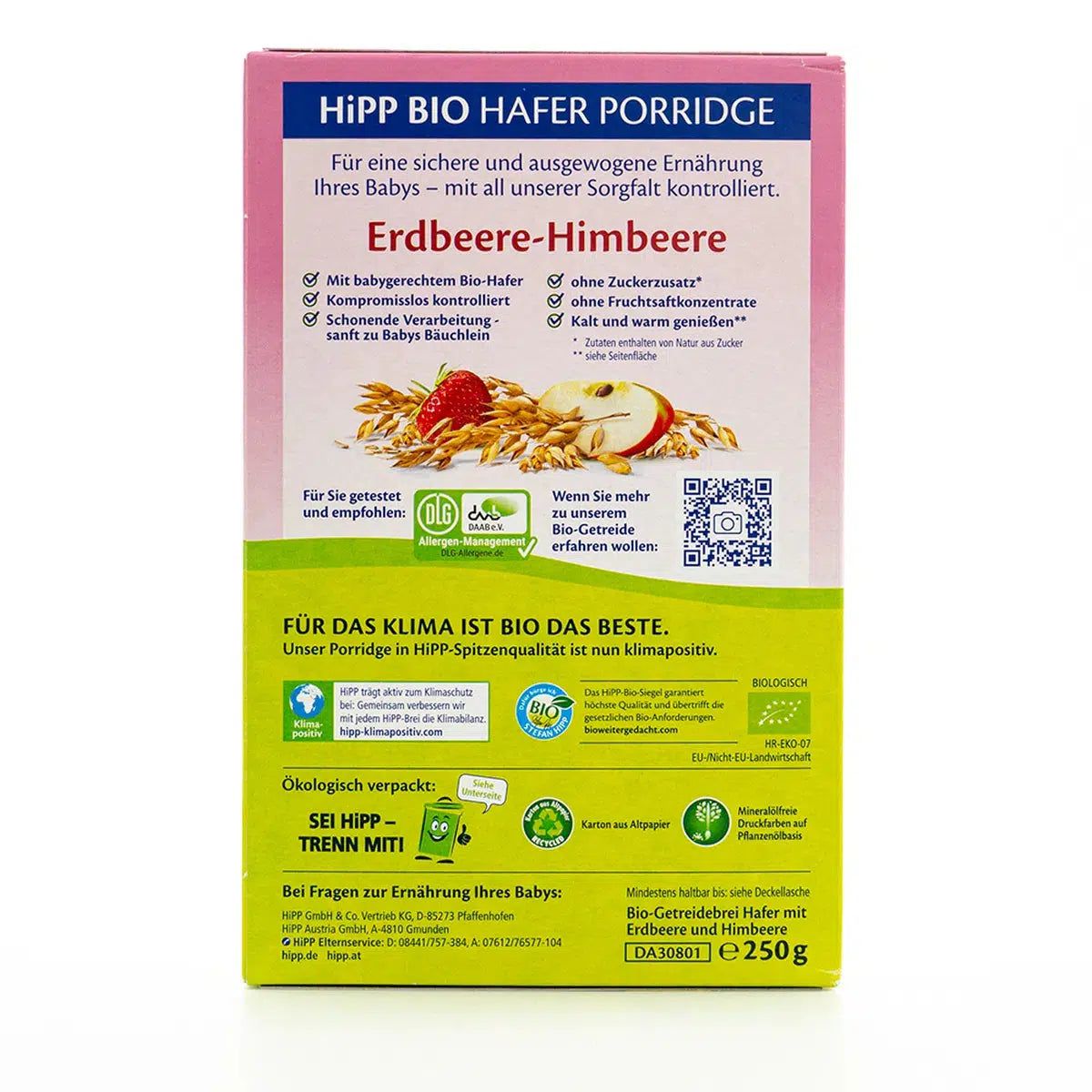 HiPP Organic Porridge - Oat Strawberry-Raspberry (8+ Months) - 250g