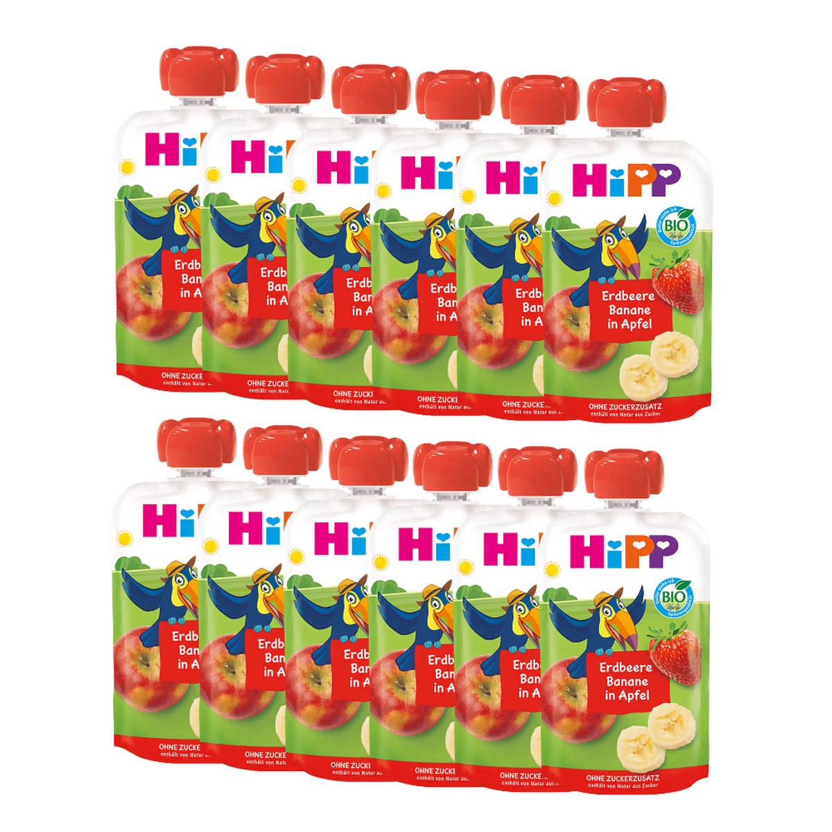 HiPP Organic Strawberry & Banana in Apple (12+ Months) - 12 Pouches
