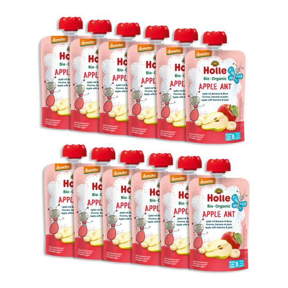Holle Apple Ant: Apple, Banana & Pear (6+ months) - 12 Pouches