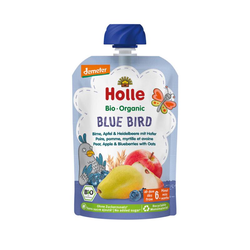 Holle Blue Bird: Pear, Apple & Blueberries with Oats (6+ Months) - 10 Pouches