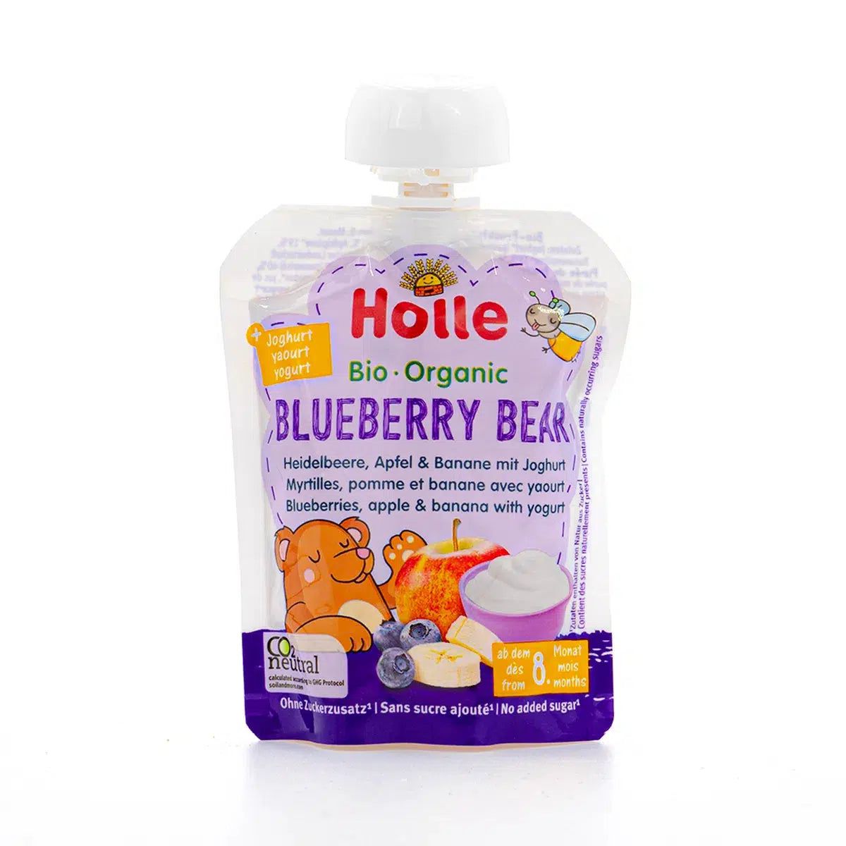 Holle Blueberry Bear: Blueberry, Apple, Banana & Yogurt (8+ Months) - 12 Pouches