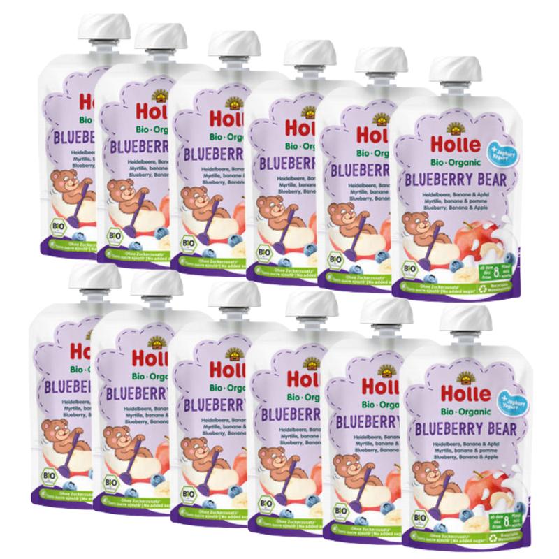 Holle Blueberry Bear: Blueberry, Apple, Banana & Yogurt (8+ Months) - 12 Pouches