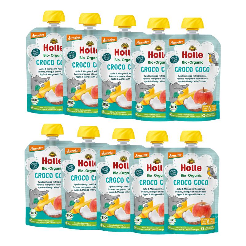 Holle Croco Coco: Apple & Mango with Coconut (8+ Months) - 10 Pouches