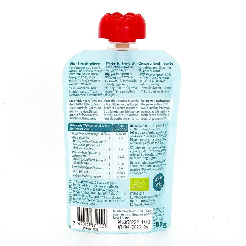 Holle Croco Coco: Apple & Mango with Coconut (8+ Months) - 12 Pouches