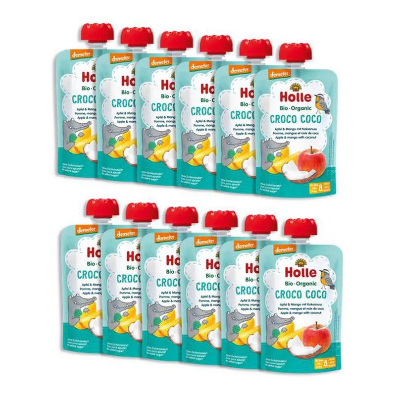 Holle Croco Coco: Apple & Mango with Coconut (8+ Months) - 12 Pouches