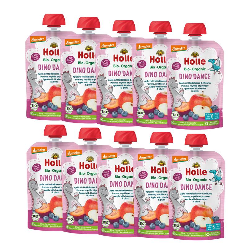Holle Dino Dance: Apple, Blueberries & Prunes (6+ Months) - 10 Pouches