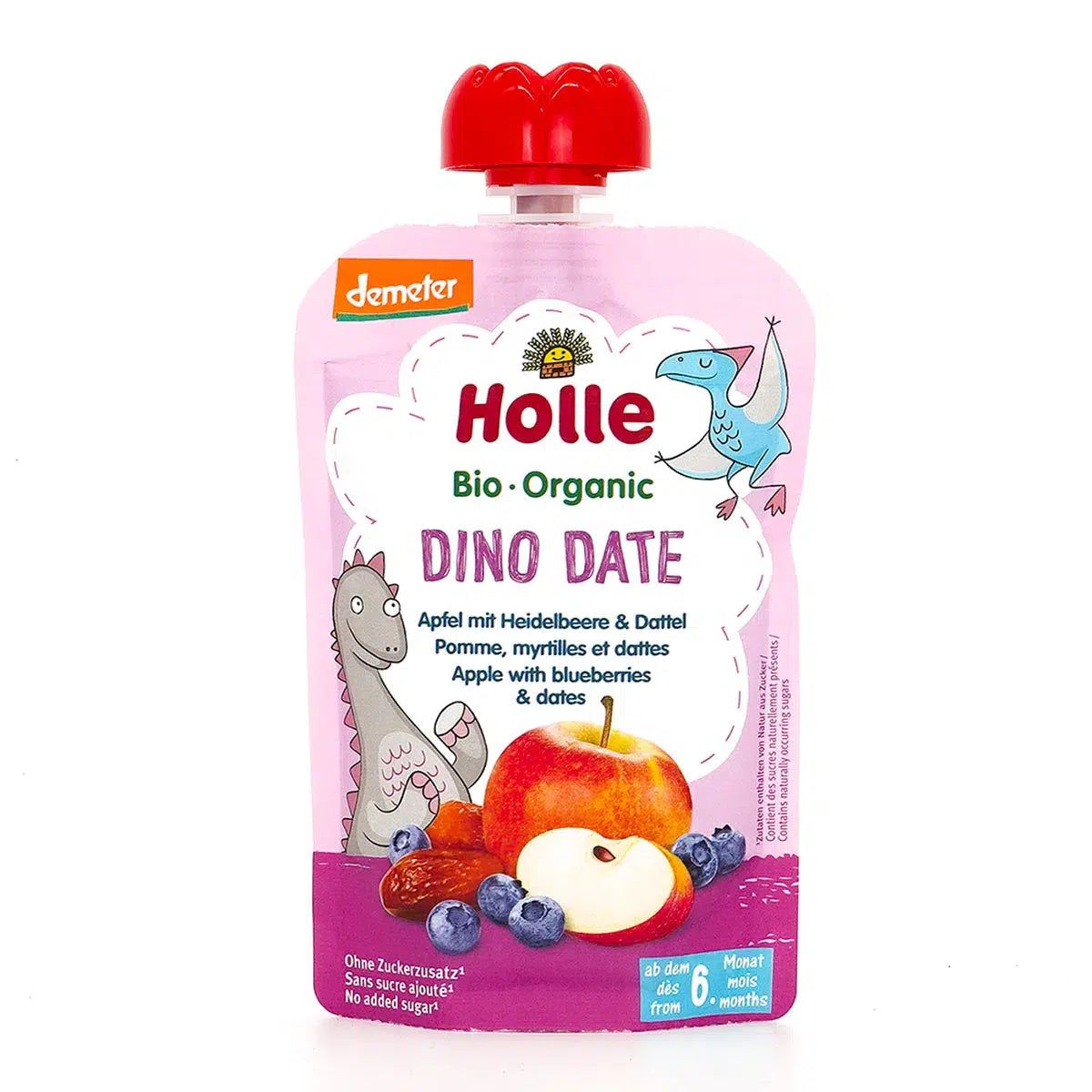 Holle Dino Date: Apple, Blueberries & Dates (6+ Months) - 12 Pouches