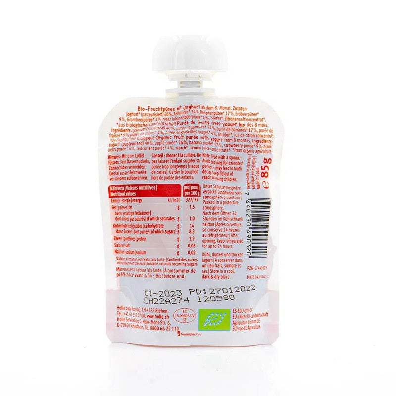 Holle Fruity Fox: Apple, Banana, Berries & Yogurt (8+ Months) - 10 Pouches