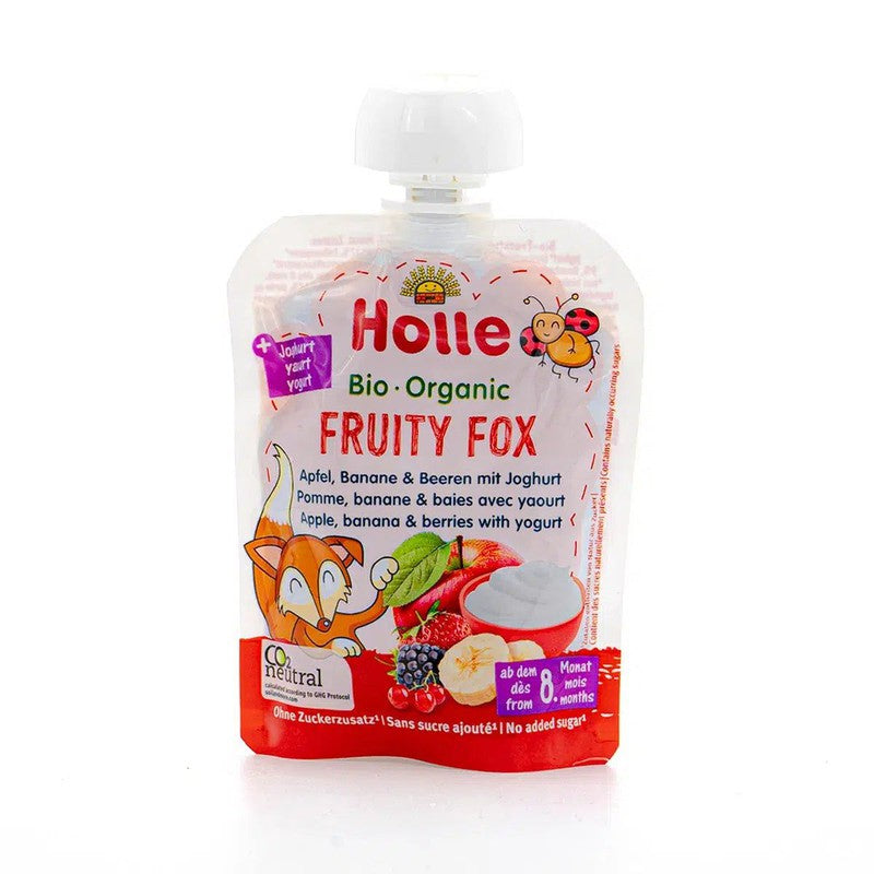 Holle Fruity Fox: Apple, Banana, Berries & Yogurt (8+ Months) - 12 Pouches