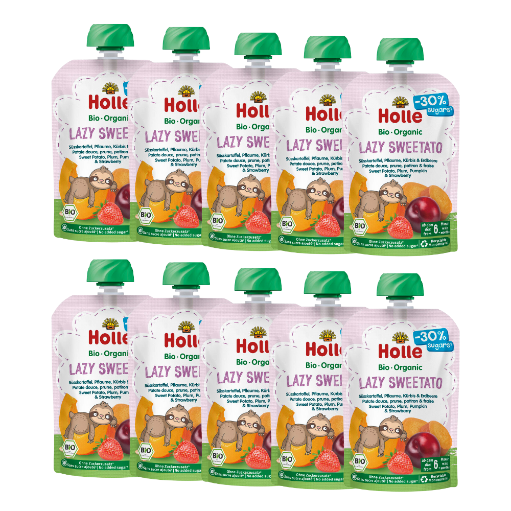 Holle Lazy Sweetato: Sweet potato, Plum, Pumpkin & Strawberry (6+ months) - 10 Pouches