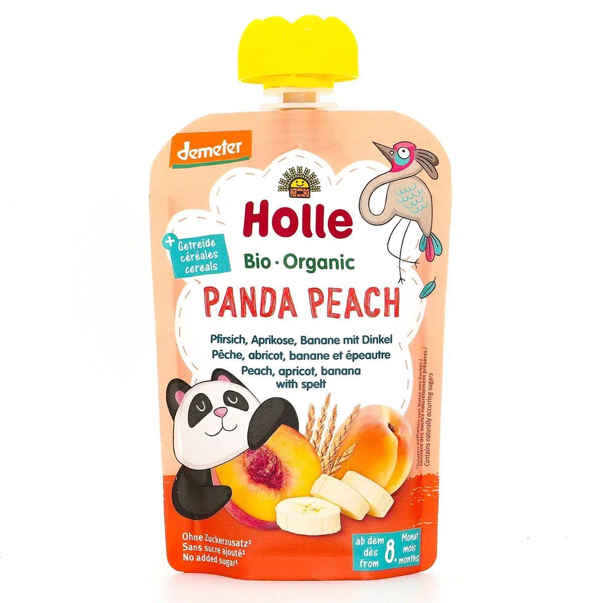 Holle Panda Peach: Peach, Apricot, Banana & Spelt (8+ Months) - 12 Pouches