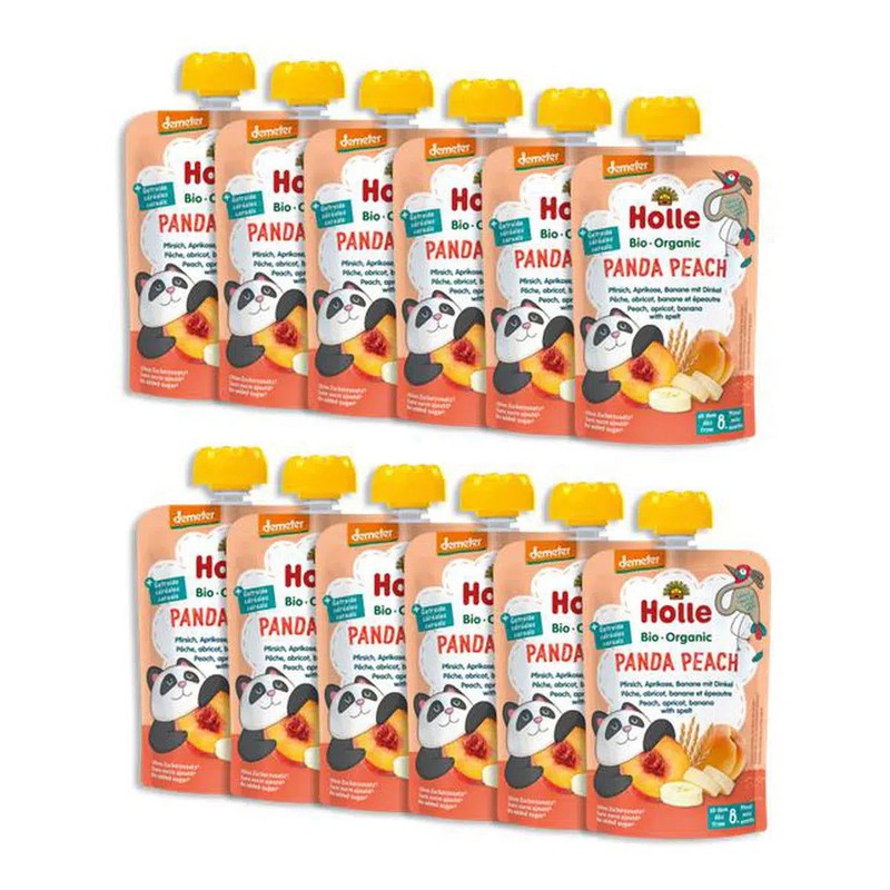 Holle Baby Food Pouches - Organic Fruit & Grain Puree - Panda Peach