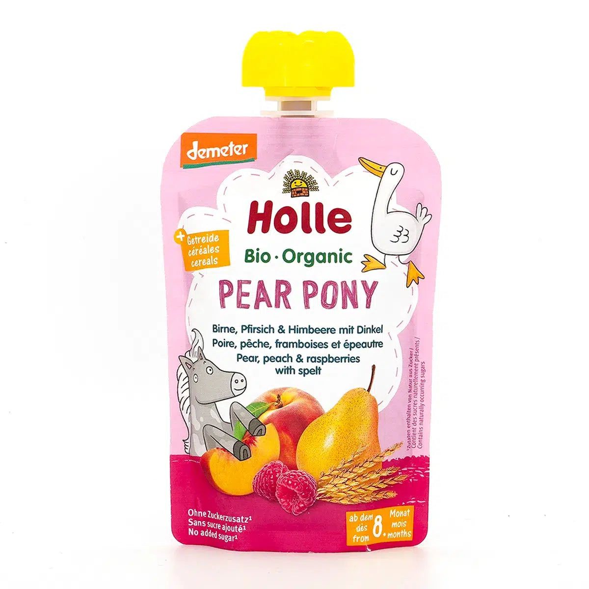 Holle Pear Pony: Pear, Peach, Raspberries & Spelt (8+ Months) - 12 Pouches
