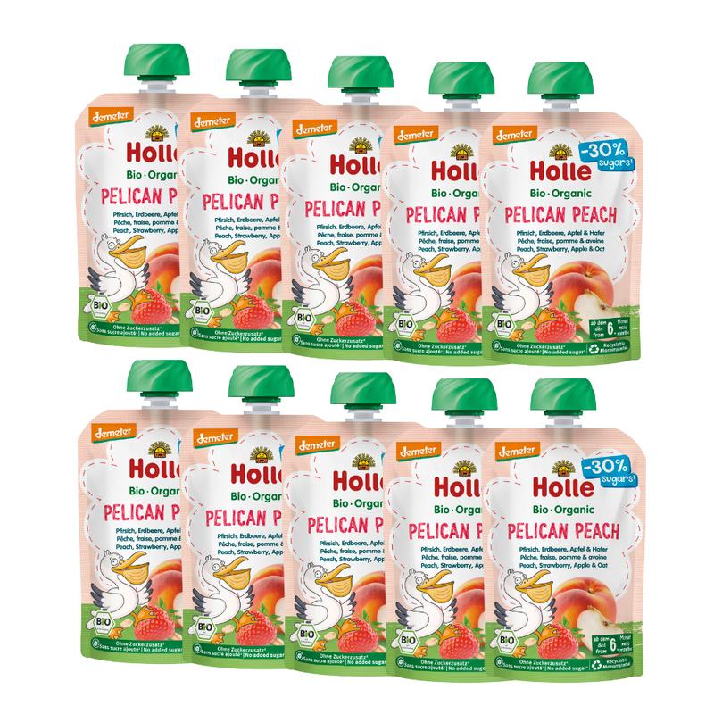 Holle Pelican Peach: Peach, Strawberry, Apple & Oat (6+ months) - 10 Pouches
